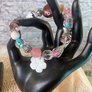 Avon Beaded Floral Bracelet Butterfly Beads Flowers Hearts